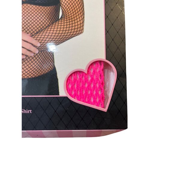 Leg Avenue Neon Pink Spandex Long-Sleeved Industrial Net Shirt Net Gloves & Mask - Picture 5 of 7